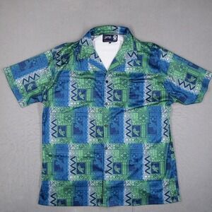 Section 119 Jerry Garcia Men XXXL Blue Green Tribal Tiger Mesh Button Down Shirt